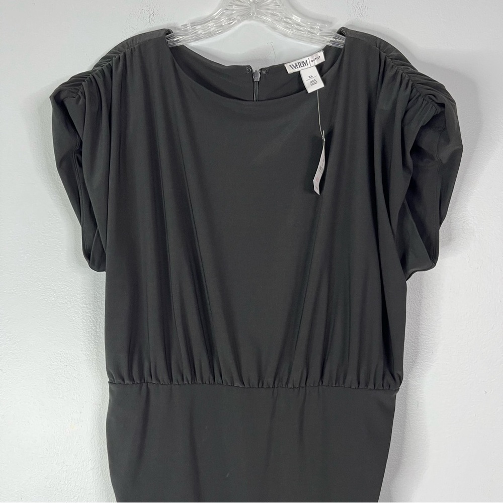 WHBM Dress Women’s XL Black Sleeveless Side Ruched Sheath LBD Lined Stretch - Picture 4 of 13